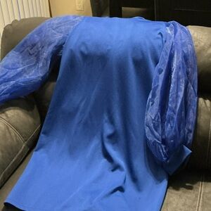 Bright Royal Blue Dress with Sheer Sleeve Accents